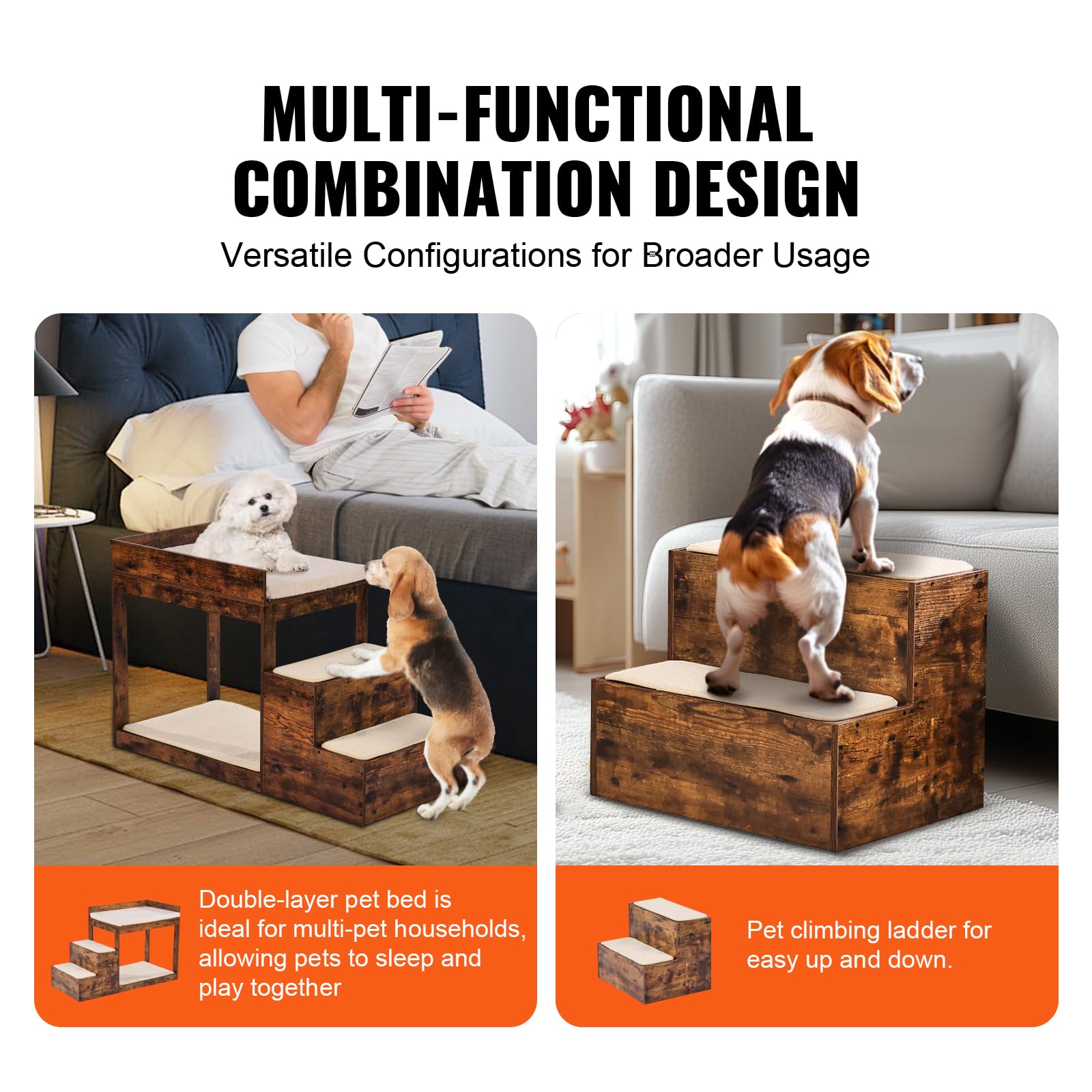 VEVOR Pet Bunk Bed with Stairs, Dog/Cat Window Perch for High Beds and Couches, Medium Multi-Level 3 Step Dog Seat Platform Slee